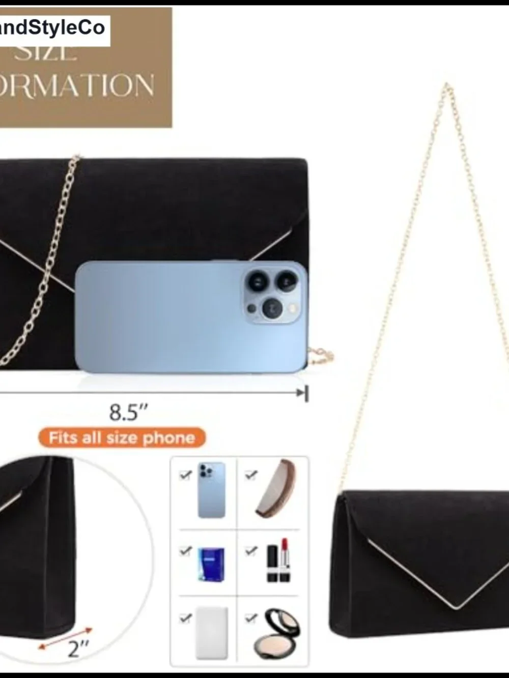 Clutch Purse for Women Evening Bag Shoulder Crossbody Faux Suede Gold Trim
